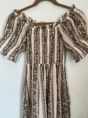 Mille Floral Smocked Midi Dress XS Boho Cottagecore Puff Sleeve